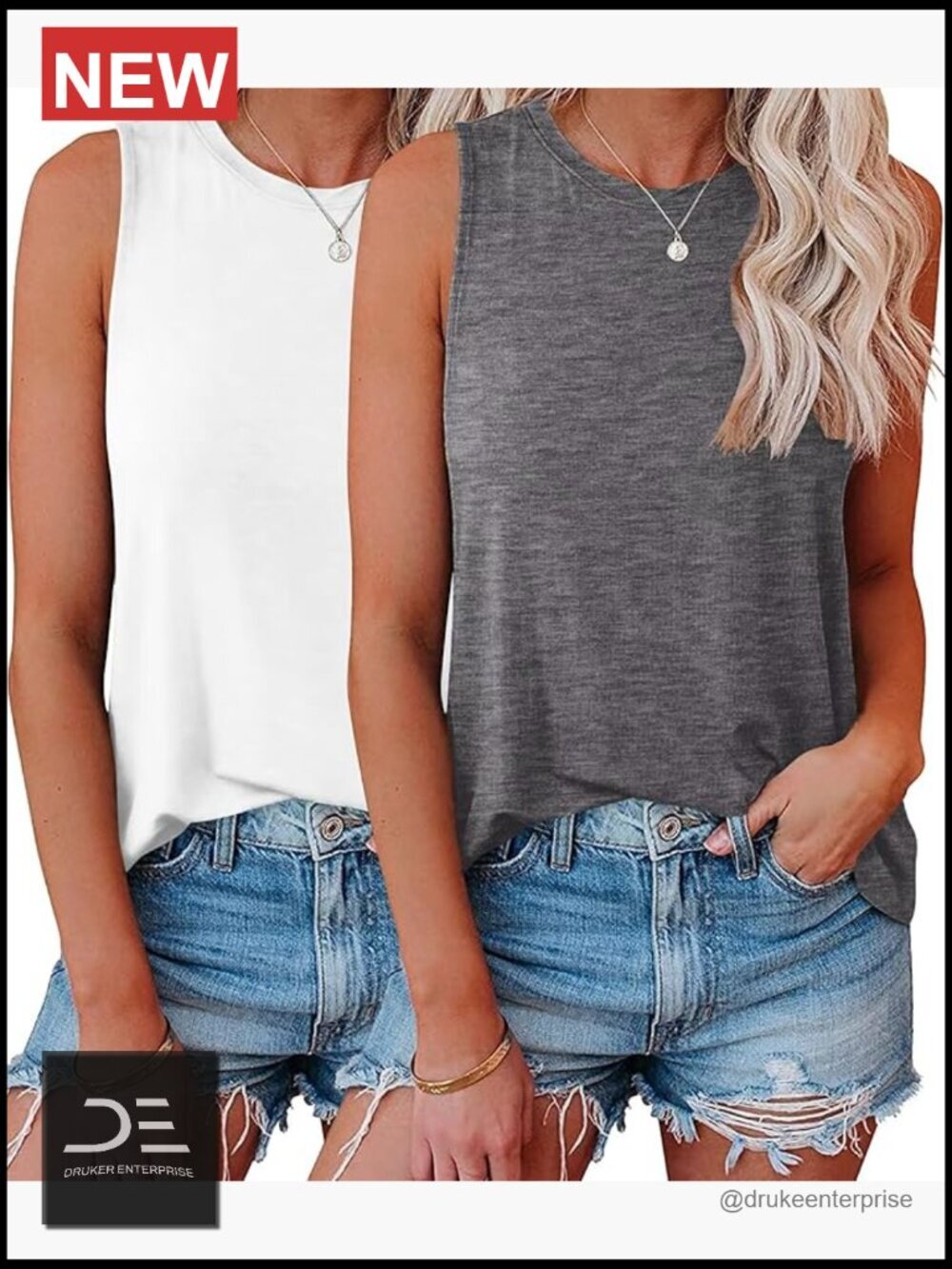 2-Pack Women's Sleeveless Tank Tops Crew Neck Loose Fit Summer Workout Shirts